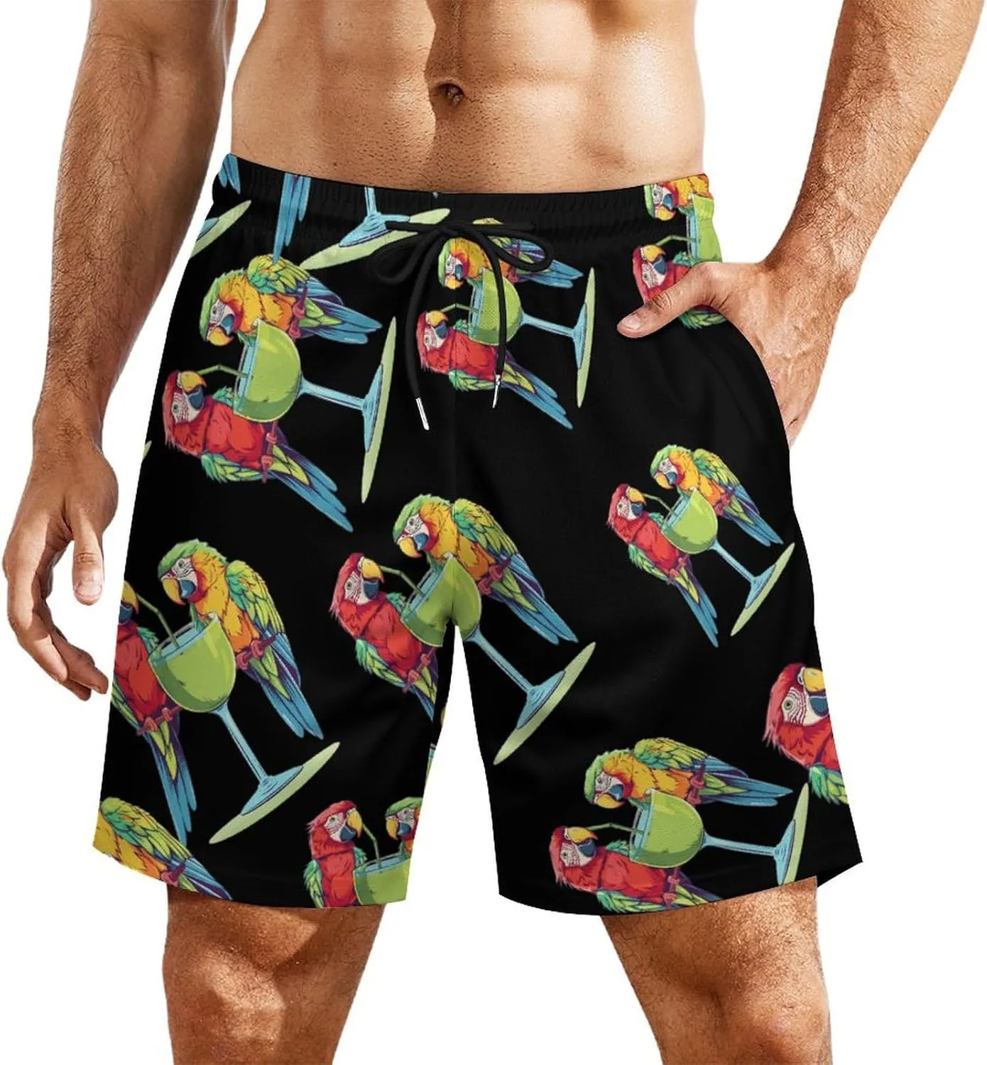 Cute Parrot Bird Men's Swim Trunks Quick Dry Board Shorts Swimwear Beach Shorts with Compression Liner
