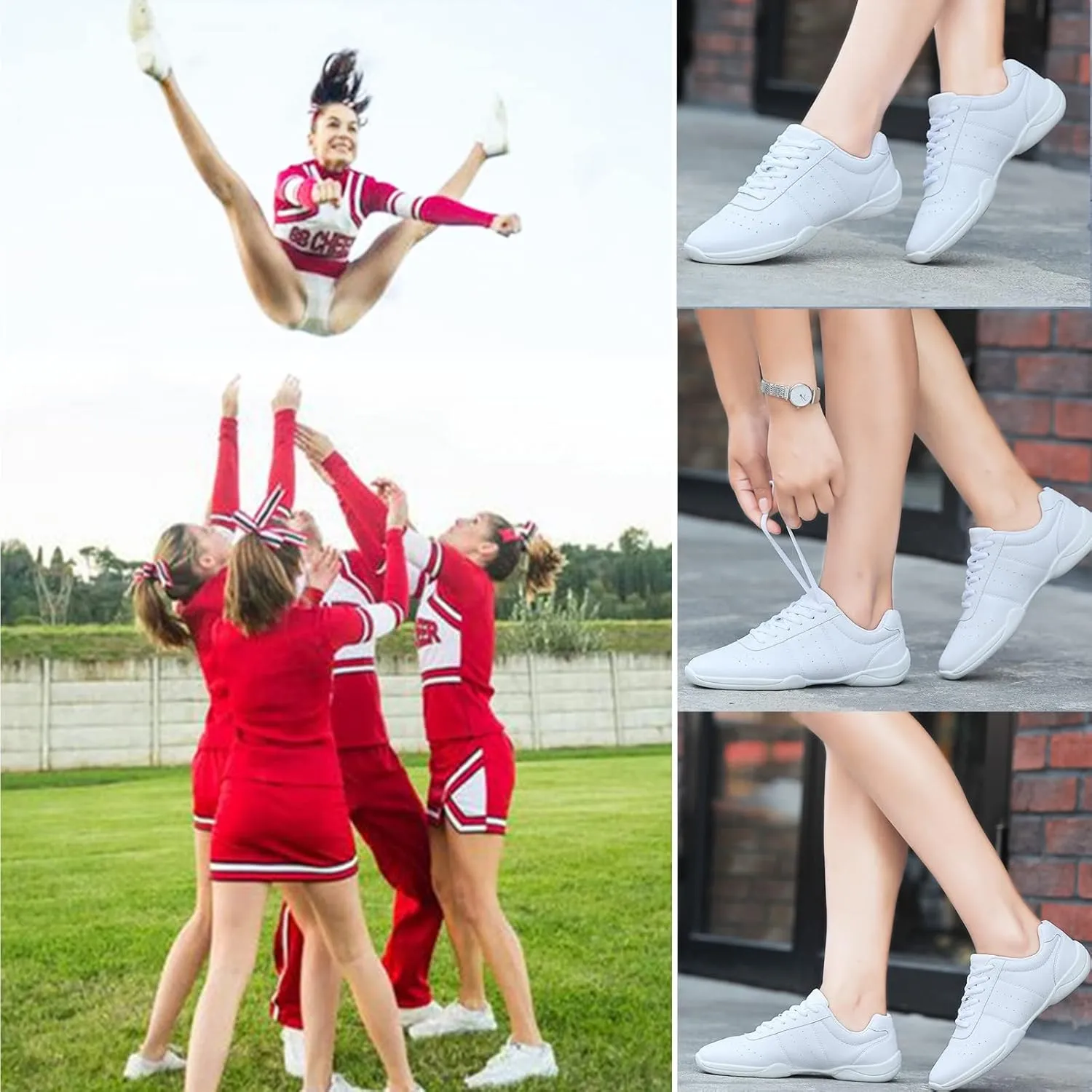 DADAWEN Adult & Youth White Cheerleading Shoe Athletic Sport Training Competition Tennis Sneakers Cheer Shoes