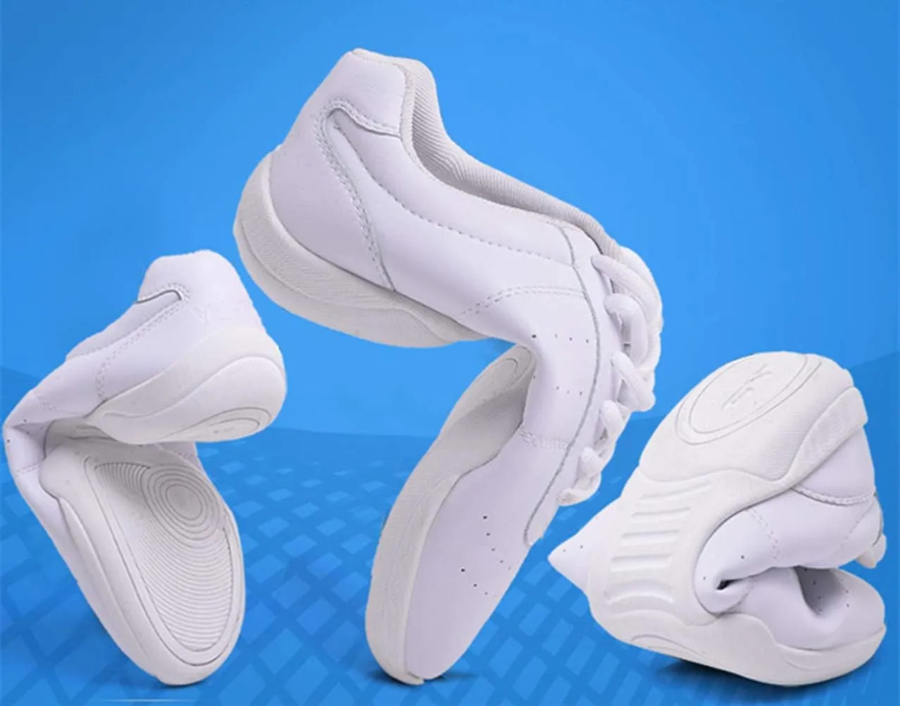 DADAWEN Adult & Youth White Cheerleading Shoe Athletic Sport Training Competition Tennis Sneakers Cheer Shoes