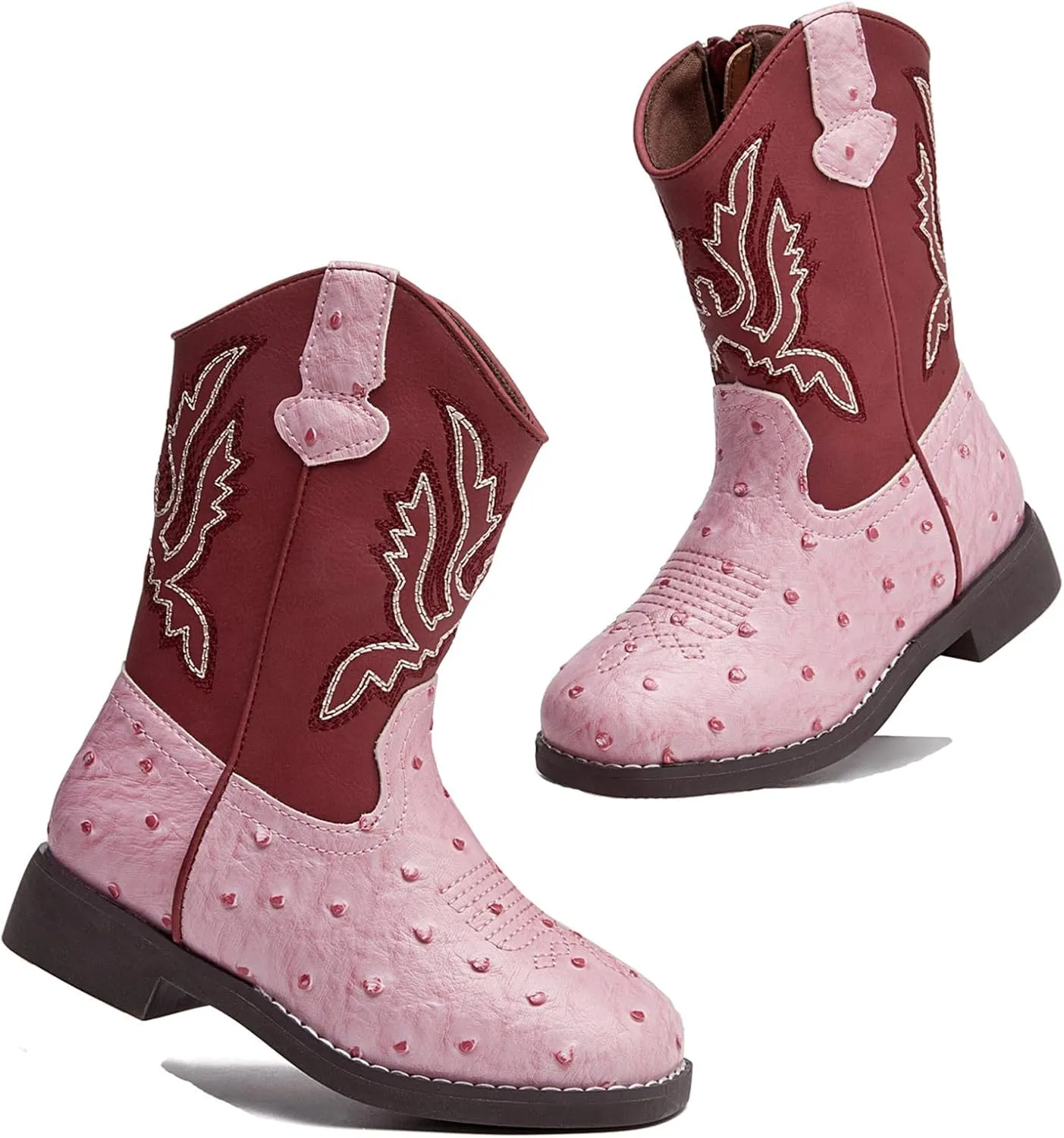 DADAWEN Boys Girls Cowboy Boots Bumps Embroidery Square Toe Mid Calf Western Cowgirl Boots Riding Shoes (Toddler Little Kid Big Kid)
