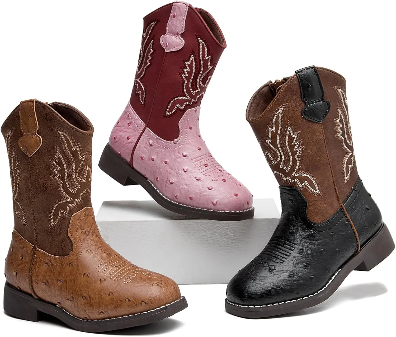 DADAWEN Boys Girls Cowboy Boots Bumps Embroidery Square Toe Mid Calf Western Cowgirl Boots Riding Shoes (Toddler Little Kid Big Kid)