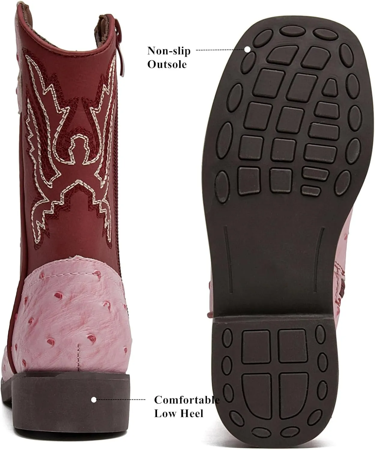 DADAWEN Boys Girls Cowboy Boots Bumps Embroidery Square Toe Mid Calf Western Cowgirl Boots Riding Shoes (Toddler Little Kid Big Kid)