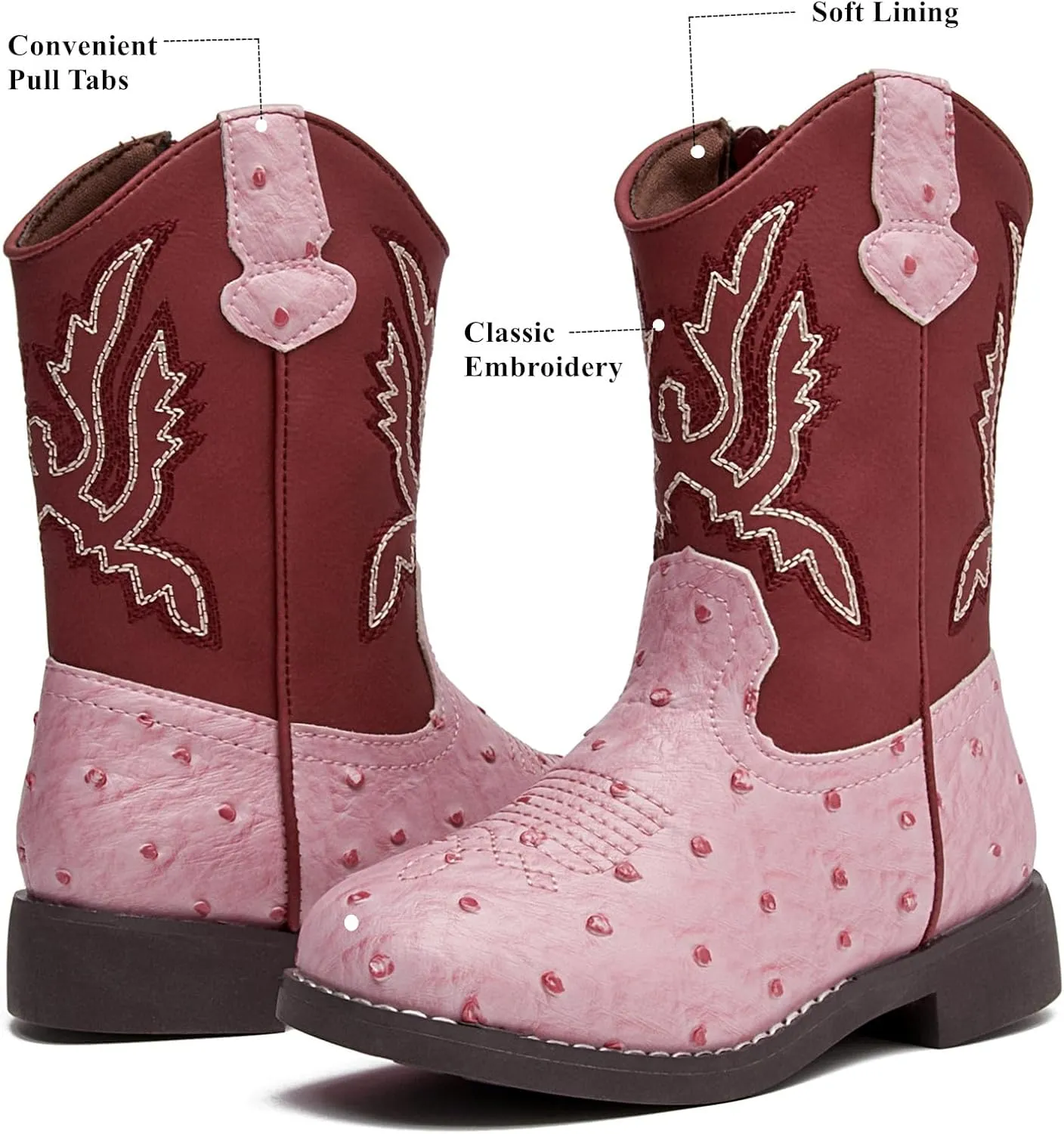 DADAWEN Boys Girls Cowboy Boots Bumps Embroidery Square Toe Mid Calf Western Cowgirl Boots Riding Shoes (Toddler Little Kid Big Kid)