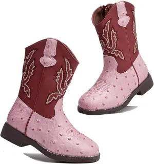 DADAWEN Boys Girls Cowboy Boots Bumps Embroidery Square Toe Mid Calf Western Cowgirl Boots Riding Shoes (Toddler Little Kid Big Kid)