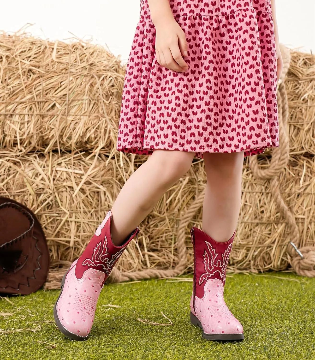 DADAWEN Boys Girls Cowboy Boots Bumps Embroidery Square Toe Mid Calf Western Cowgirl Boots Riding Shoes (Toddler Little Kid Big Kid)