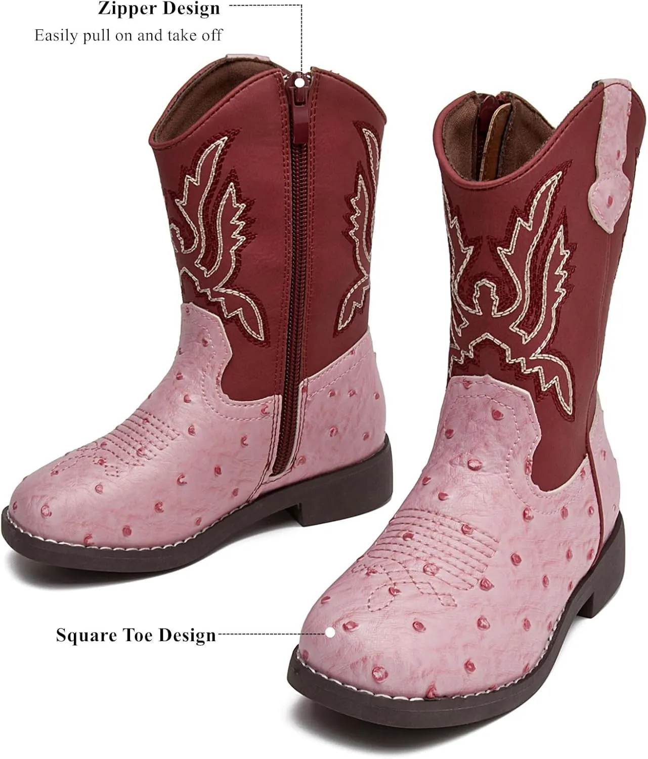 DADAWEN Boys Girls Cowboy Boots Bumps Embroidery Square Toe Mid Calf Western Cowgirl Boots Riding Shoes (Toddler Little Kid Big Kid)