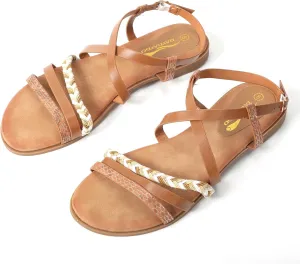 DAYDAYGO Women's Elegant Flat Sandals with Adjustable Ankle Strap and Memory Foam - Dressy and Comfortable for Summer - Fashionable and Trendy for Girls and Women - Strappy Sandal