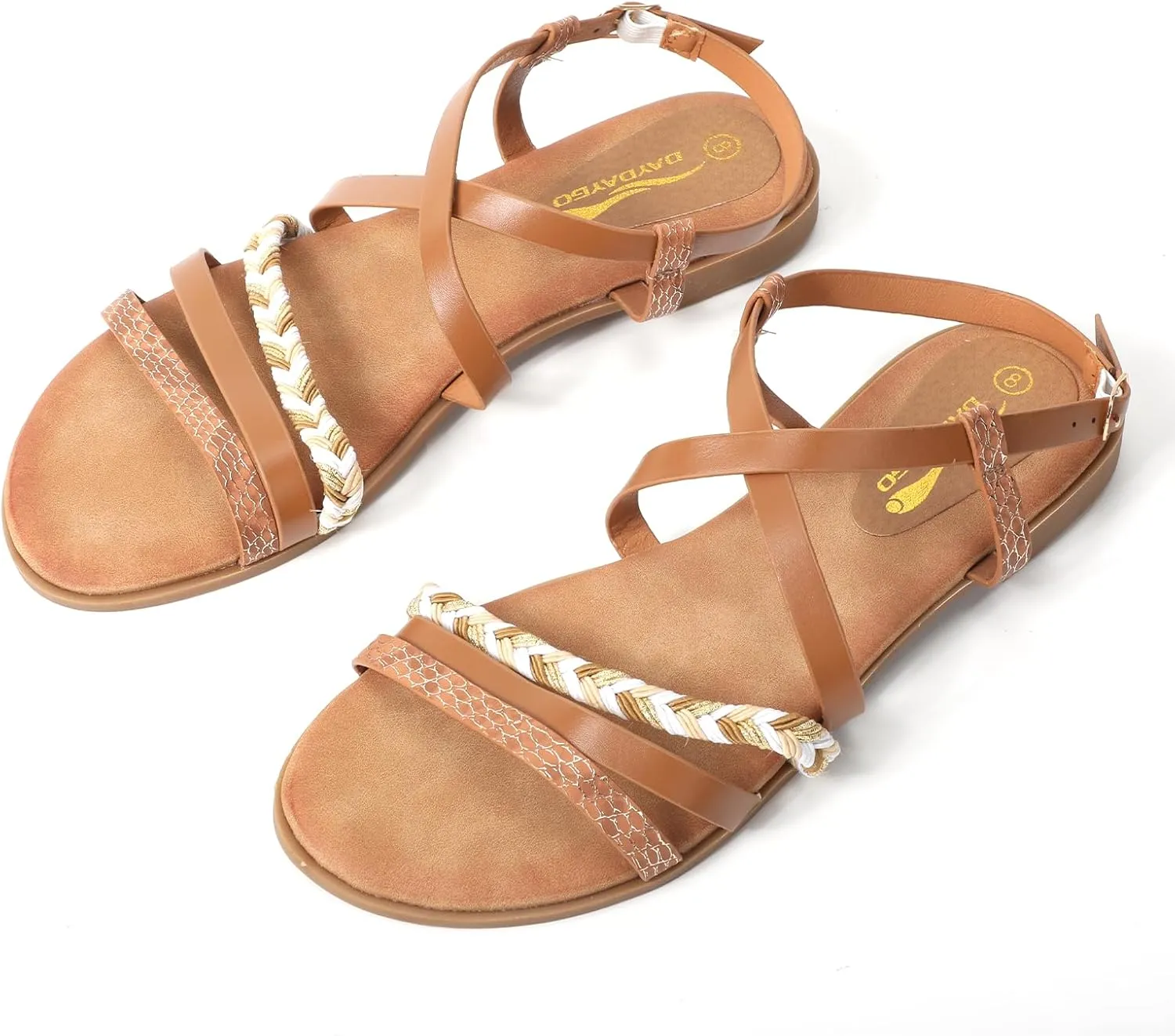 DAYDAYGO Women's Elegant Flat Sandals with Adjustable Ankle Strap and Memory Foam - Dressy and Comfortable for Summer - Fashionable and Trendy for Girls and Women - Strappy Sandal