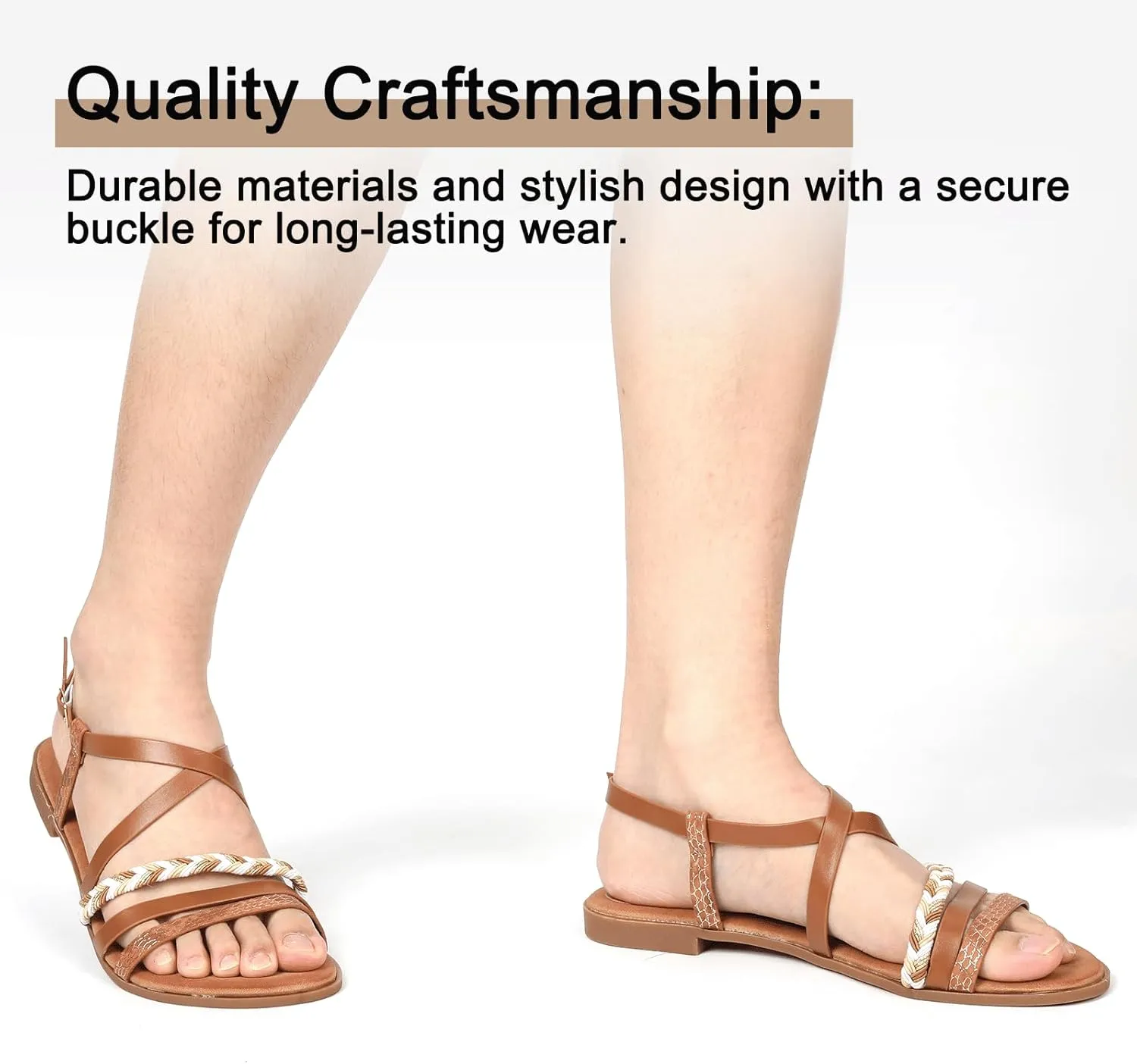 DAYDAYGO Women's Elegant Flat Sandals with Adjustable Ankle Strap and Memory Foam - Dressy and Comfortable for Summer - Fashionable and Trendy for Girls and Women - Strappy Sandal