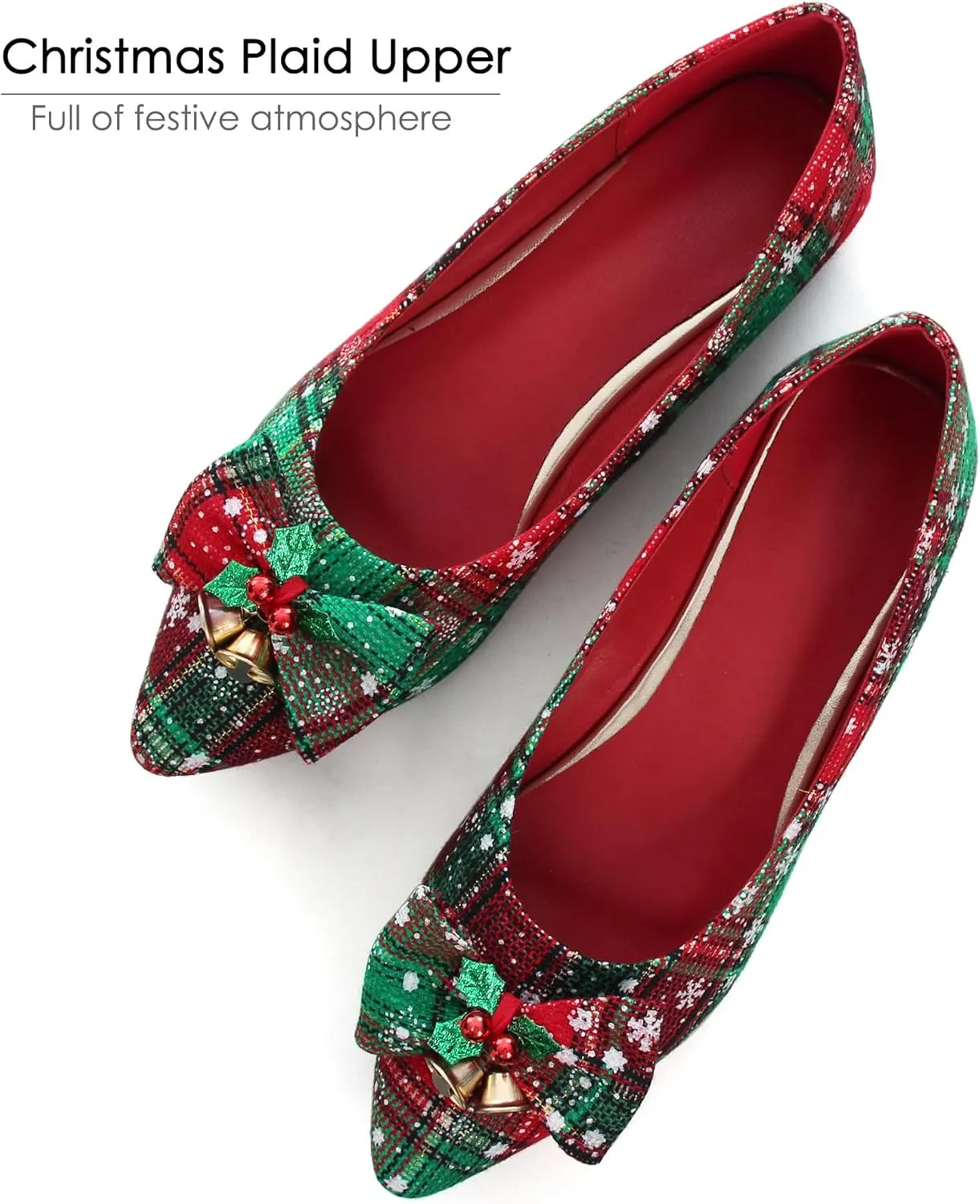 Dear Time Women's Christmas Flats Dress Plaid Shoes Slip on Loafers with Bow Party Evening Wedding Shoes