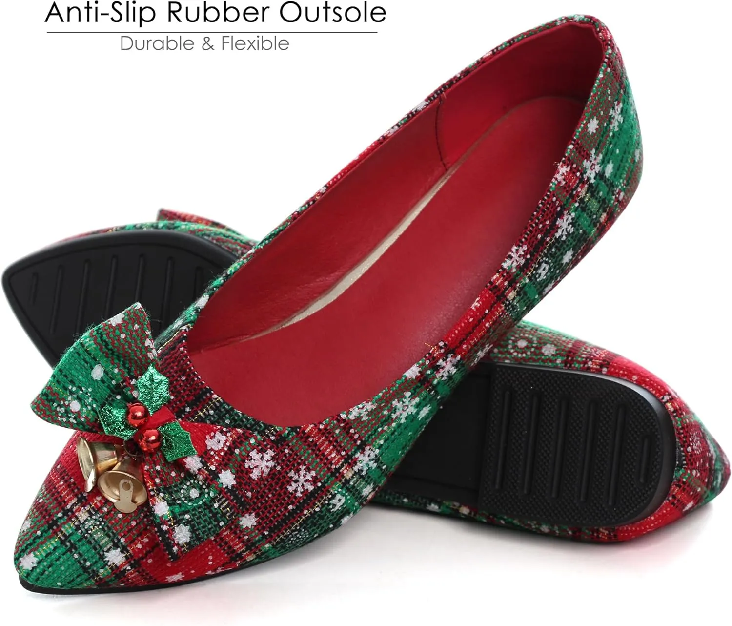 Dear Time Women's Christmas Flats Dress Plaid Shoes Slip on Loafers with Bow Party Evening Wedding Shoes