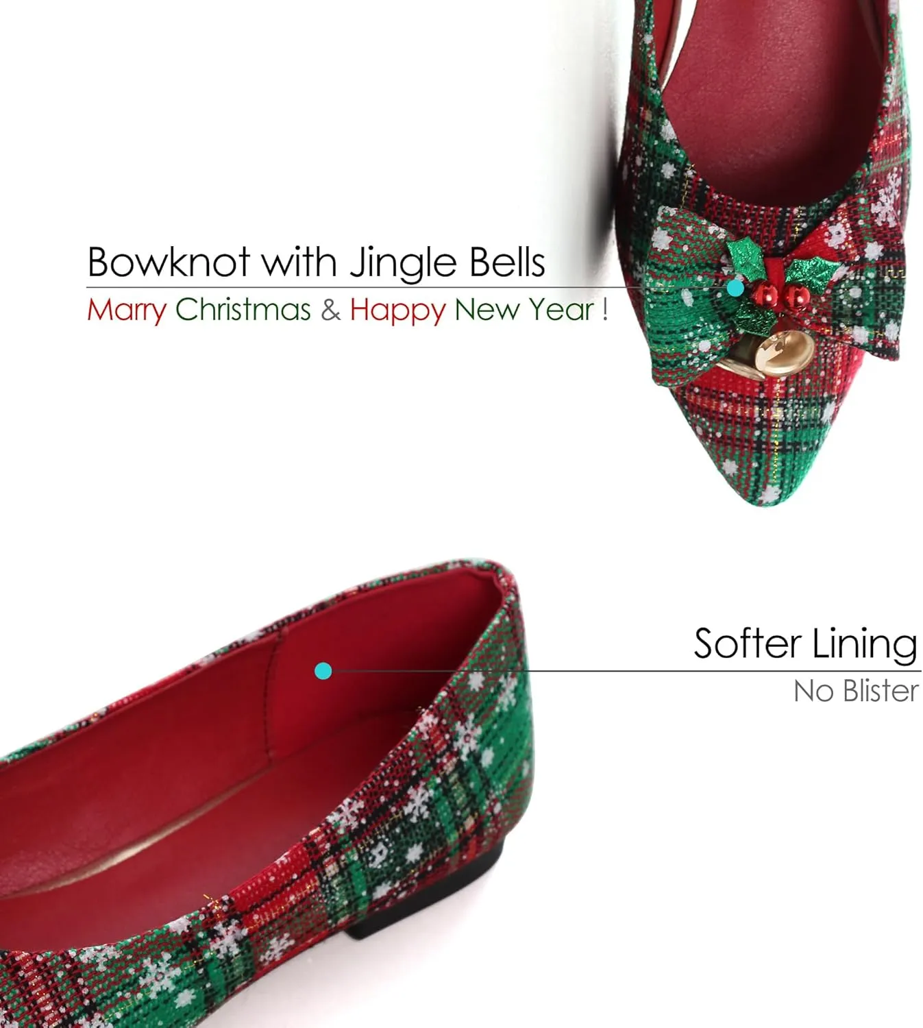 Dear Time Women's Christmas Flats Dress Plaid Shoes Slip on Loafers with Bow Party Evening Wedding Shoes