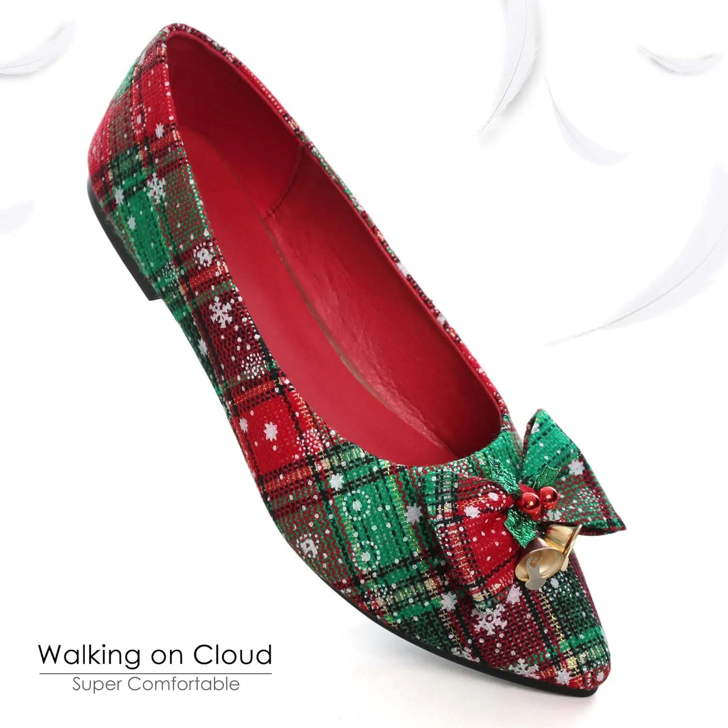 Dear Time Women's Christmas Flats Dress Plaid Shoes Slip on Loafers with Bow Party Evening Wedding Shoes