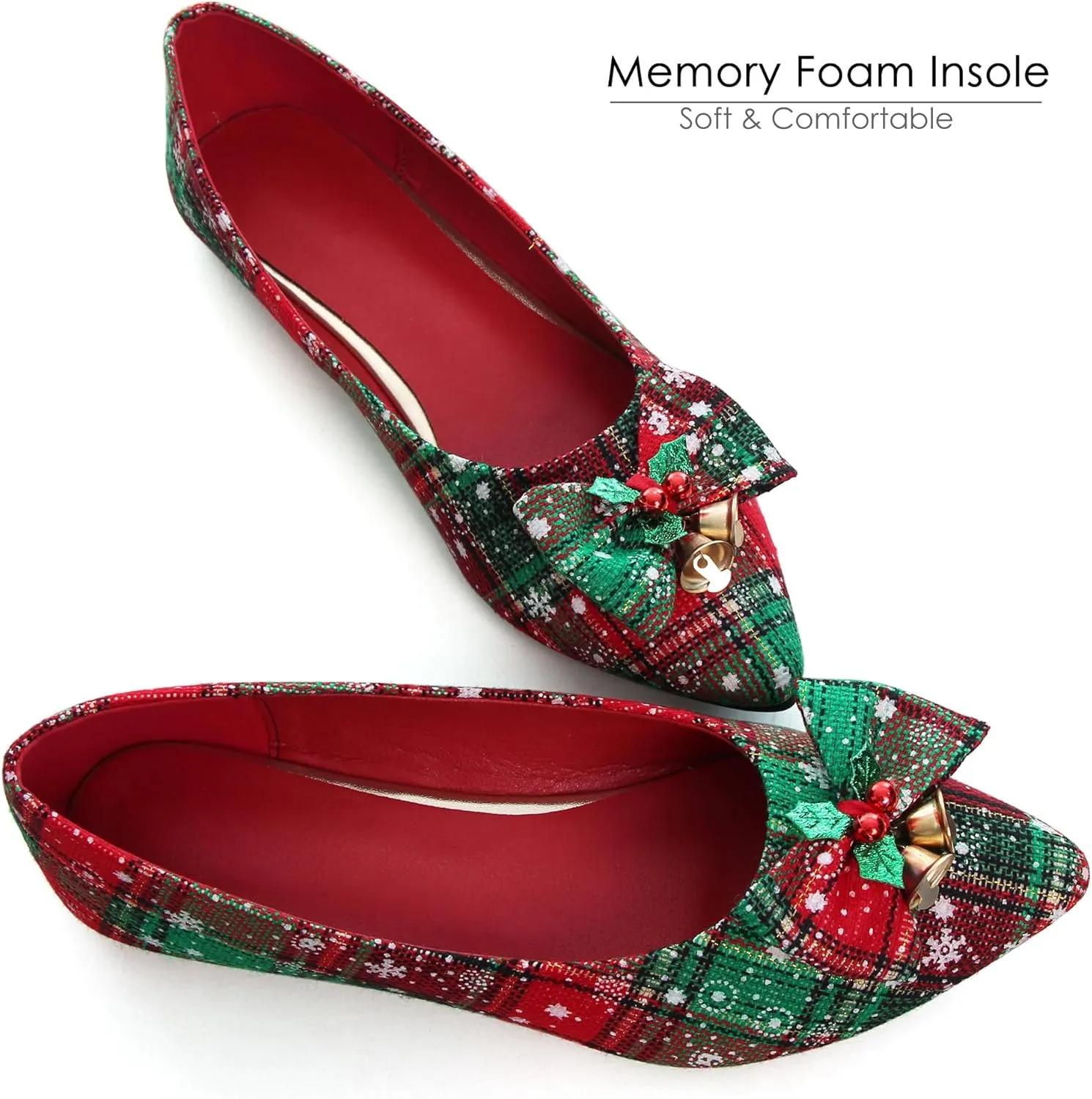 Dear Time Women's Christmas Flats Dress Plaid Shoes Slip on Loafers with Bow Party Evening Wedding Shoes
