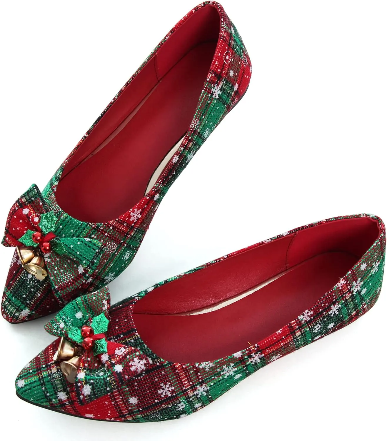 Dear Time Women's Christmas Flats Dress Plaid Shoes Slip on Loafers with Bow Party Evening Wedding Shoes