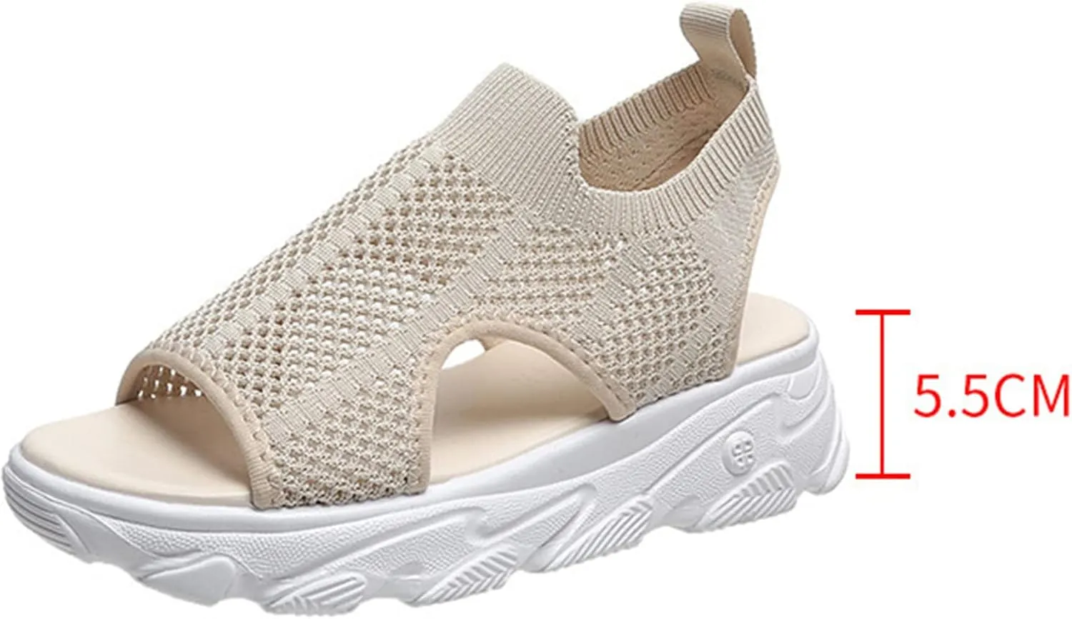 DOIX Wedge Sandals Womens Washable Slingback Comfortable Knit Sport Sandals Mesh Upper Breathable Slip on Sandals Casual Elastic Ankle Beach Shoes,Beige,US8/EU39