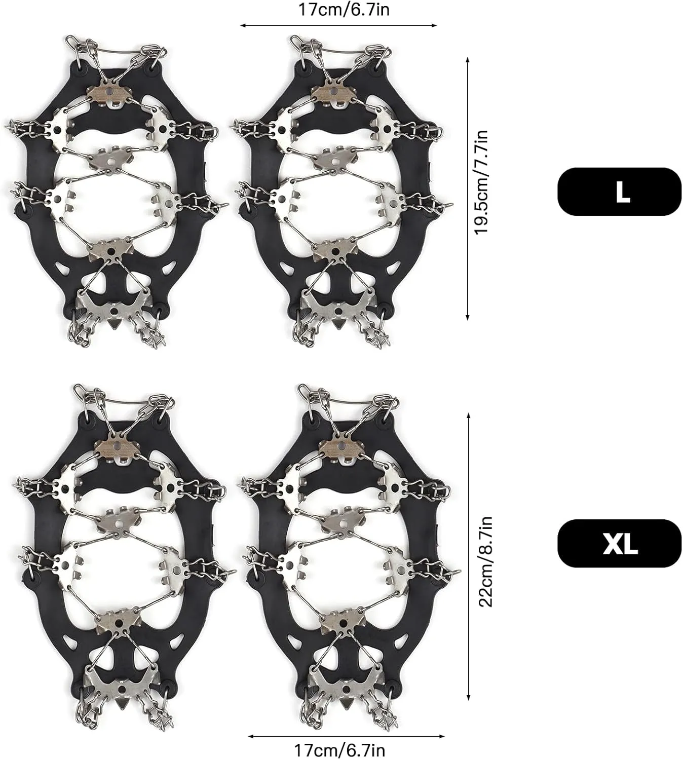 doorslay Crampons, Ice Cleats for Shoes and Boots, Climbing Upgraded 24/32 Spikes Ice Snow Grips, Anti-Slip Chain for Traction Protect for Walking, Jogging, or Hiking on Snow and Ice for Men Women