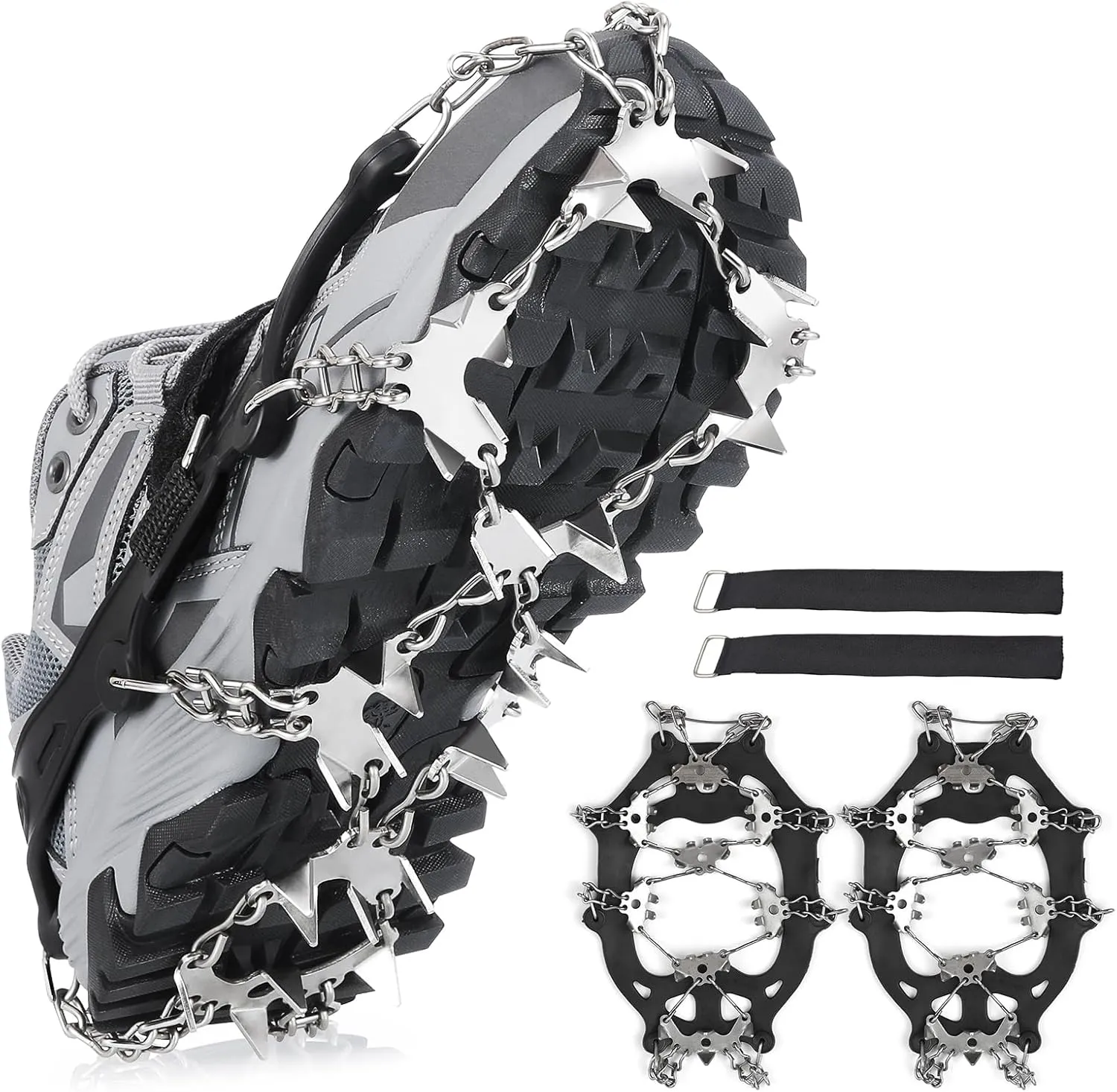 doorslay Crampons, Ice Cleats for Shoes and Boots, Climbing Upgraded 24/32 Spikes Ice Snow Grips, Anti-Slip Chain for Traction Protect for Walking, Jogging, or Hiking on Snow and Ice for Men Women