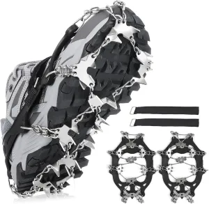doorslay Crampons, Ice Cleats for Shoes and Boots, Climbing Upgraded 24/32 Spikes Ice Snow Grips, Anti-Slip Chain for Traction Protect for Walking, Jogging, or Hiking on Snow and Ice for Men Women