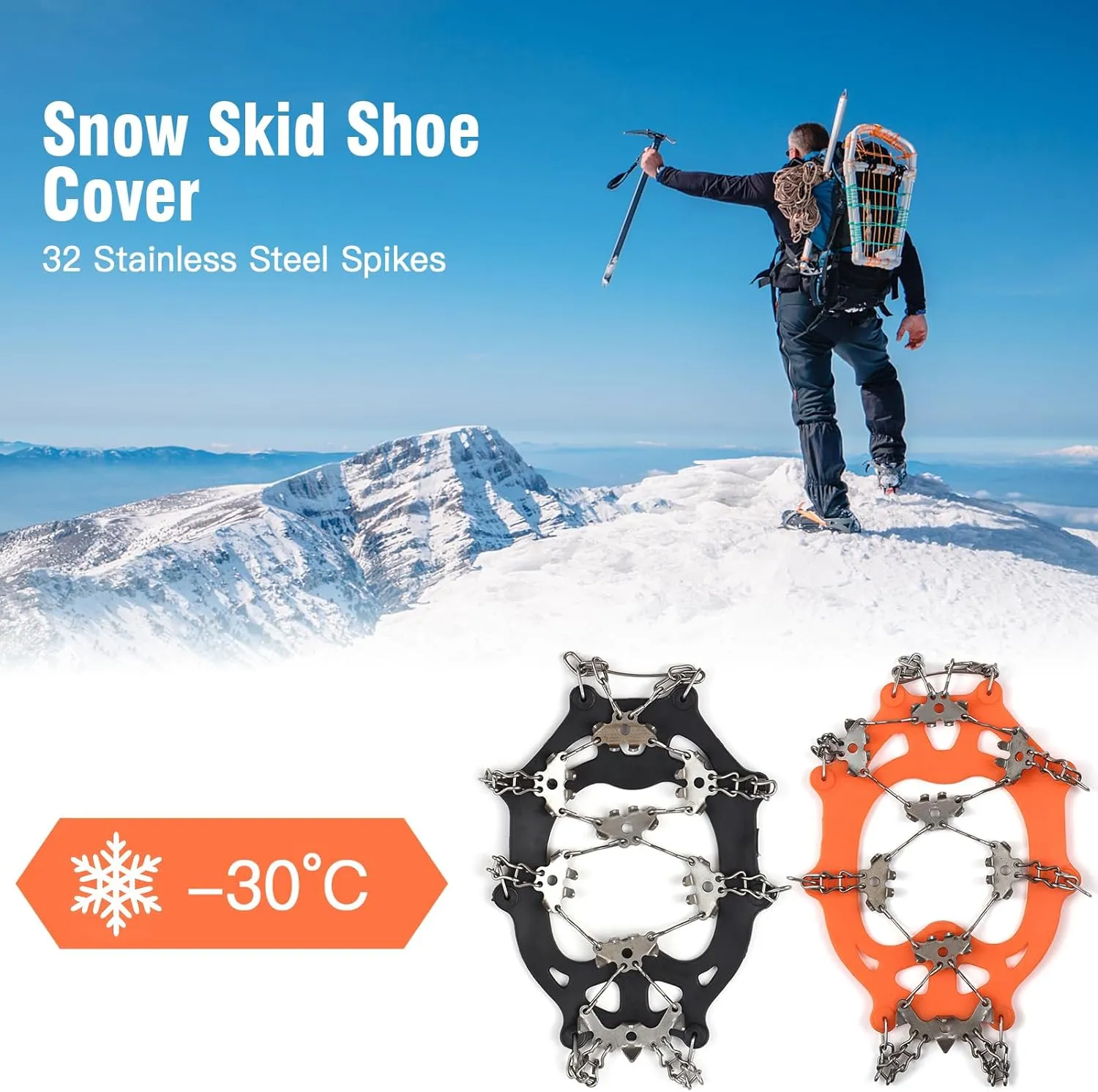 doorslay Crampons, Ice Cleats for Shoes and Boots, Climbing Upgraded 24/32 Spikes Ice Snow Grips, Anti-Slip Chain for Traction Protect for Walking, Jogging, or Hiking on Snow and Ice for Men Women