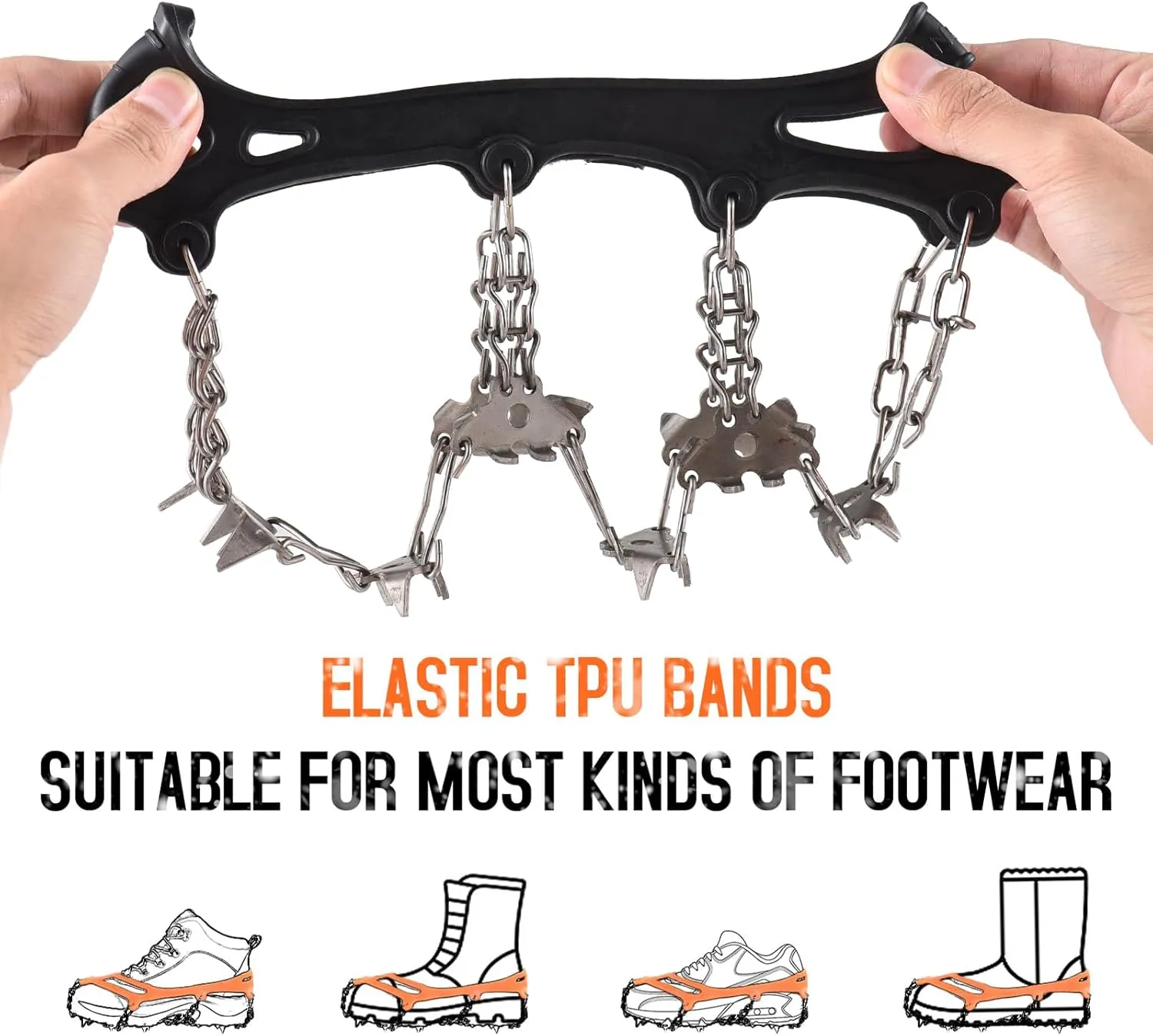 doorslay Crampons, Ice Cleats for Shoes and Boots, Climbing Upgraded 24/32 Spikes Ice Snow Grips, Anti-Slip Chain for Traction Protect for Walking, Jogging, or Hiking on Snow and Ice for Men Women