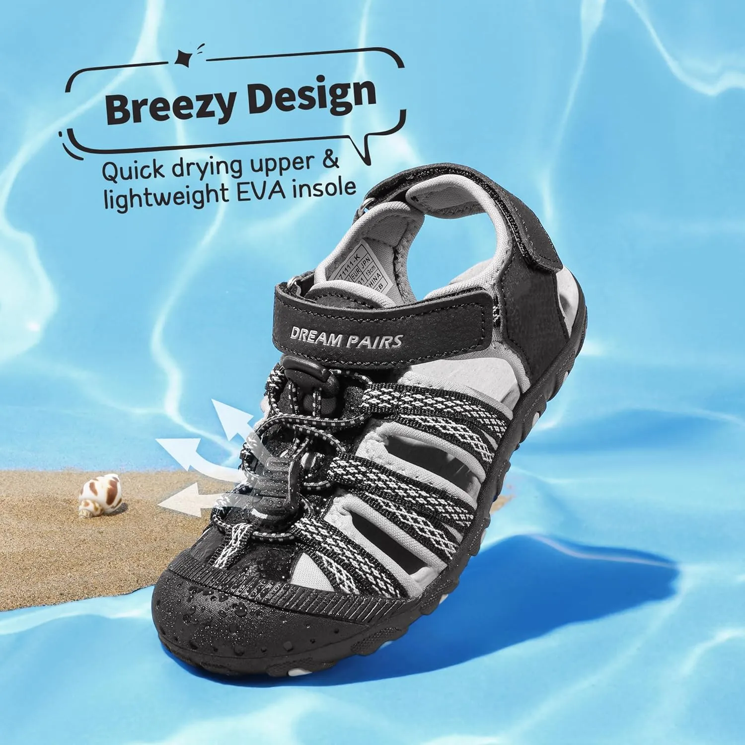 DREAM PAIRS Boys Girls Summer Outdoor Athletic Sport Sandals Hiking Beach Casual Closed Toe Adjustable Multicolor for Toddler/Little/Big Kids