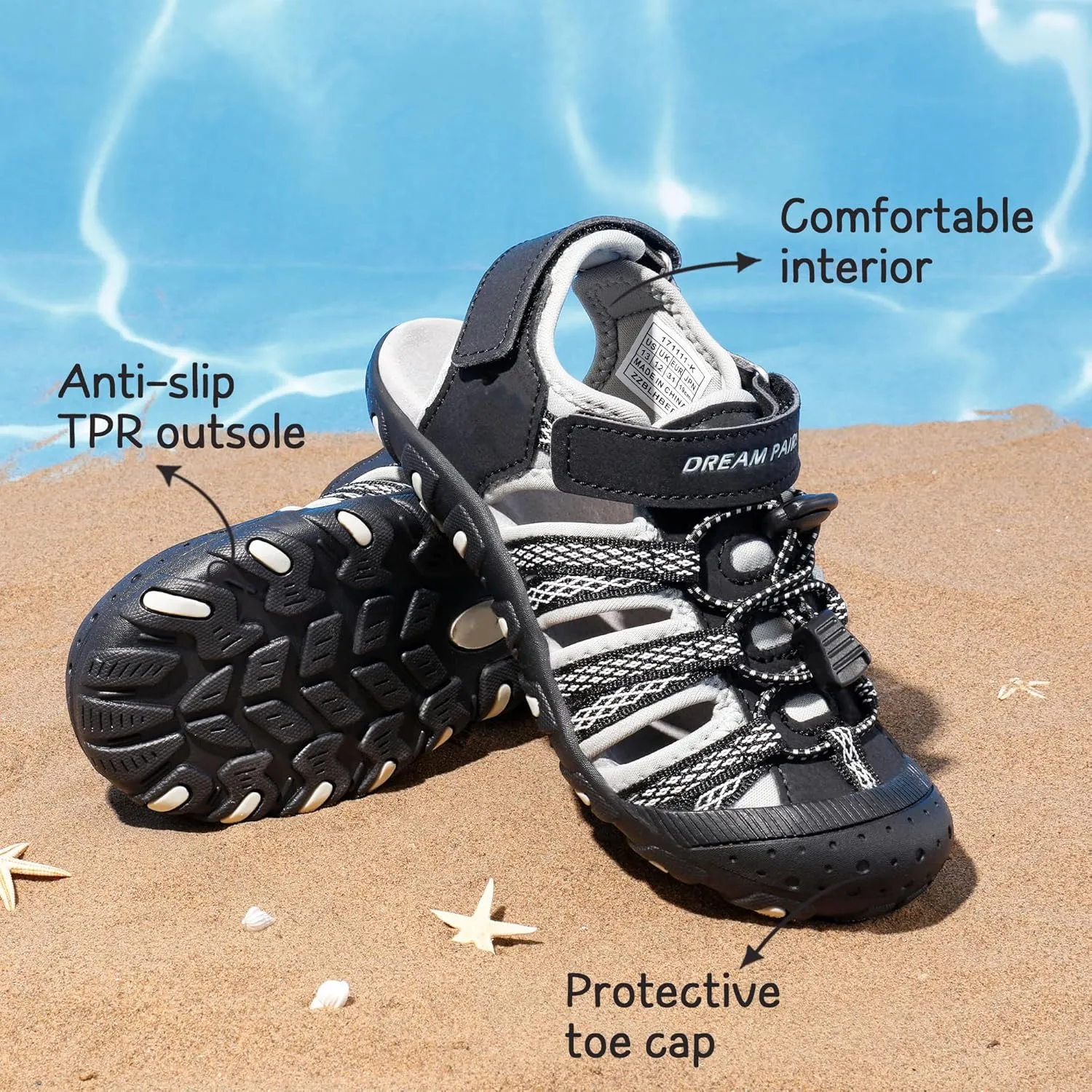 DREAM PAIRS Boys Girls Summer Outdoor Athletic Sport Sandals Hiking Beach Casual Closed Toe Adjustable Multicolor for Toddler/Little/Big Kids