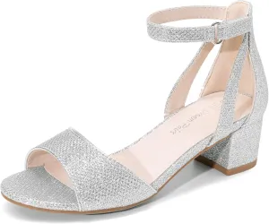 DREAM PAIRS Girls Sandals Chunky Pump Ankle Strap High Heels Dress Open Toe Flower Wedding Party for Little Big Kid