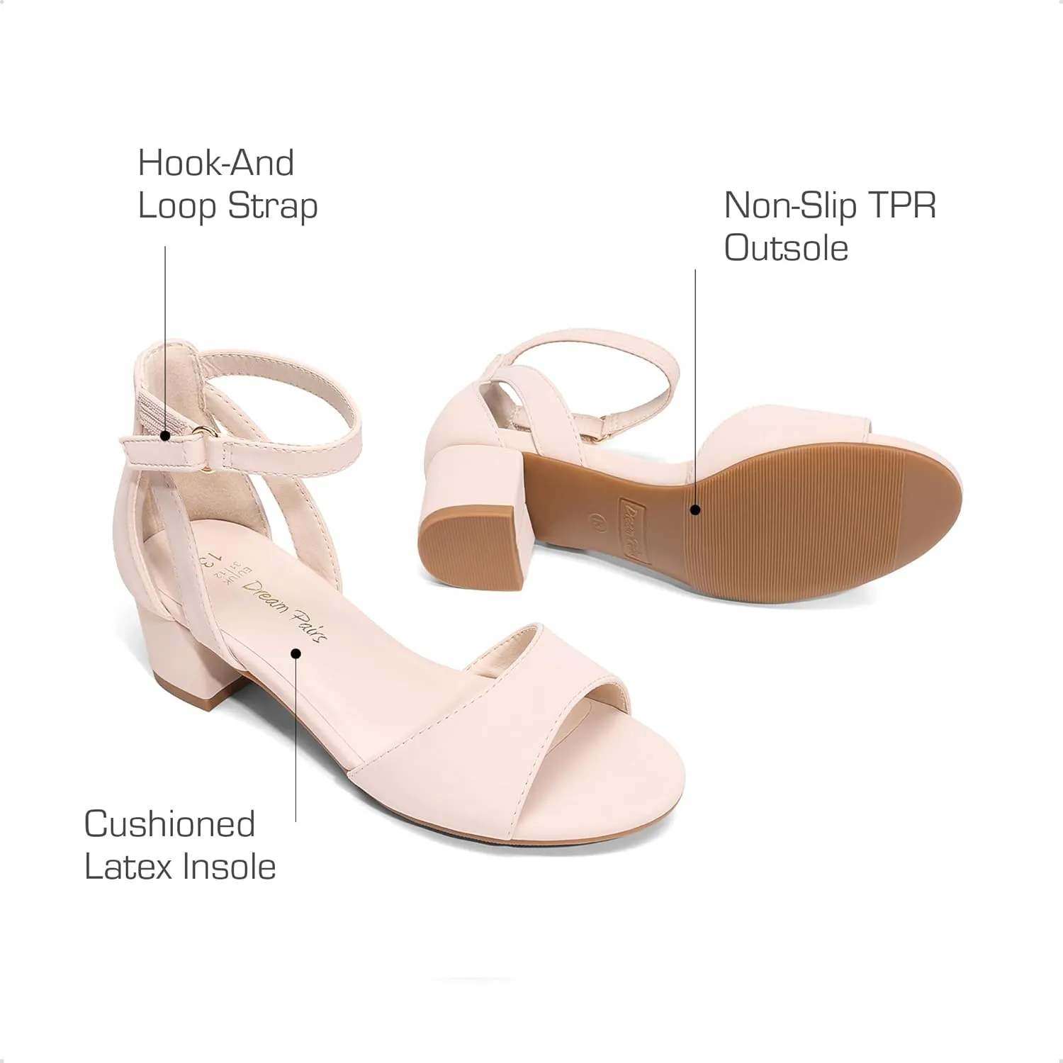 DREAM PAIRS Girls Sandals Chunky Pump Ankle Strap High Heels Dress Open Toe Flower Wedding Party for Little Big Kid