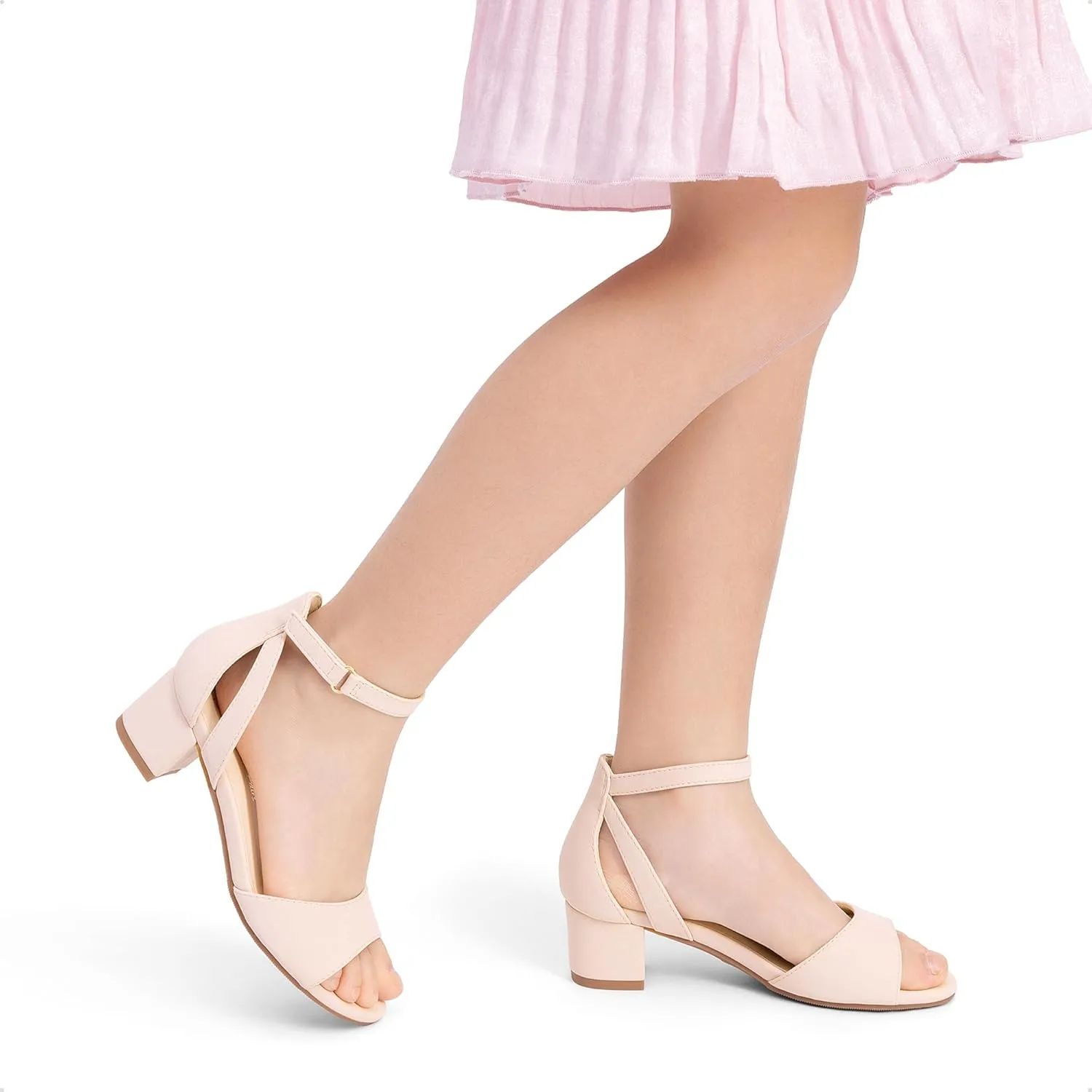 DREAM PAIRS Girls Sandals Chunky Pump Ankle Strap High Heels Dress Open Toe Flower Wedding Party for Little Big Kid
