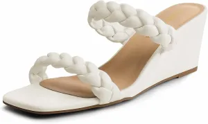 DREAM PAIRS Women Slides Wedge Sandals Square Open Toe Dress Casual Strappy Shoes