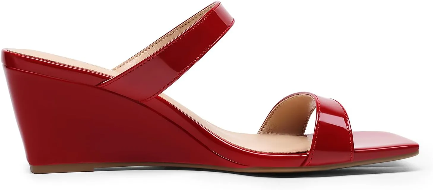 DREAM PAIRS Women Slides Wedge Sandals Square Open Toe Dress Casual Strappy Shoes
