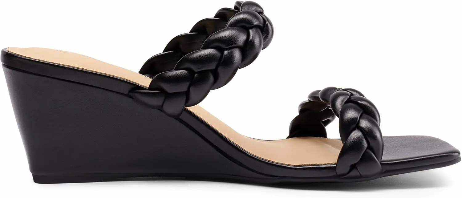DREAM PAIRS Women Slides Wedge Sandals Square Open Toe Dress Casual Strappy Shoes