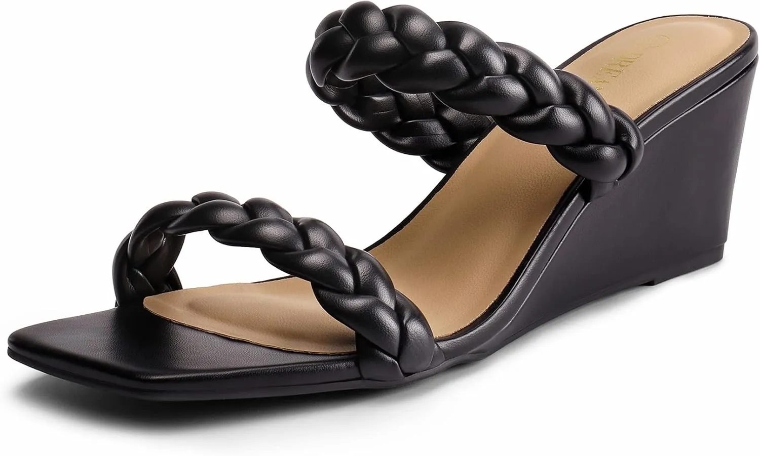 DREAM PAIRS Women Slides Wedge Sandals Square Open Toe Dress Casual Strappy Shoes