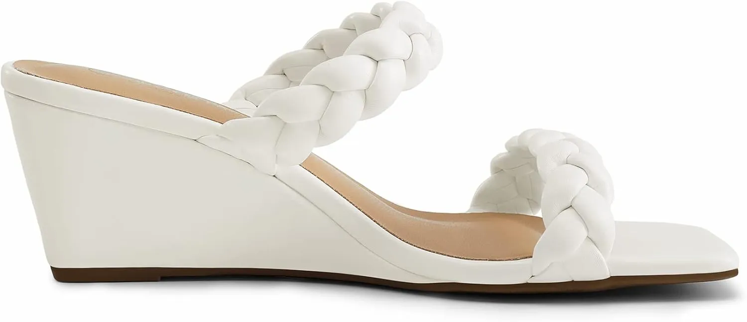 DREAM PAIRS Women Slides Wedge Sandals Square Open Toe Dress Casual Strappy Shoes