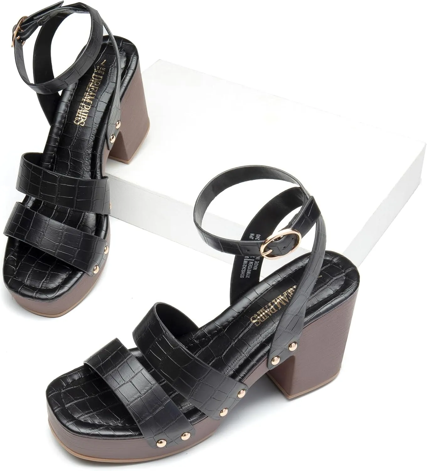 DREAM PAIRS Women's Chunky Platform Ankle Multi Strappy Heels Round Open Toe Summer Sandals