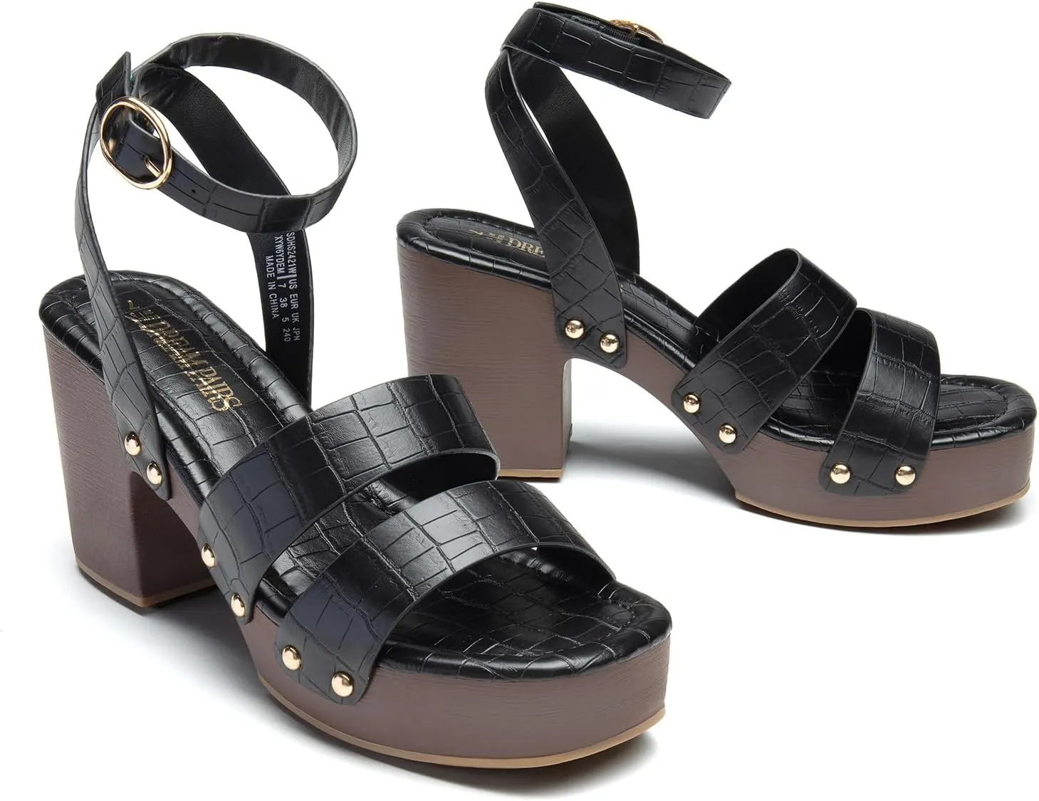 DREAM PAIRS Women's Chunky Platform Ankle Multi Strappy Heels Round Open Toe Summer Sandals