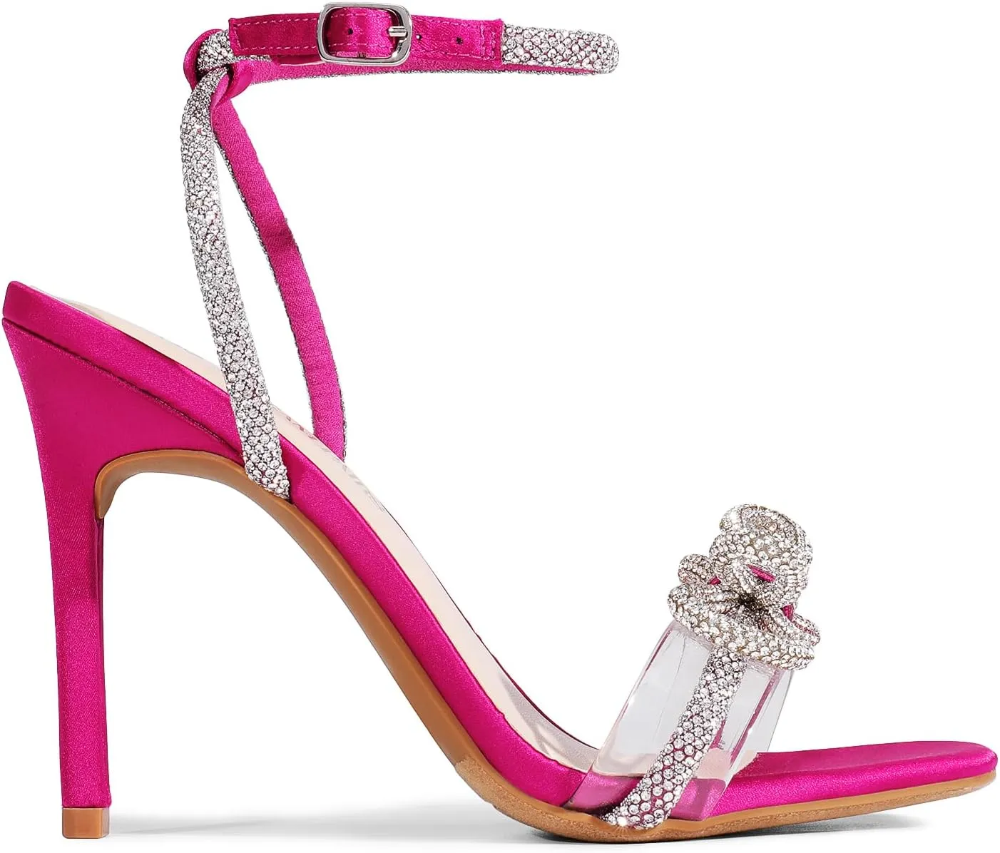 DREAM PAIRS Women's Double Bowknots Crystal Sandals Clear Slingback Heels Square Toe Shoes for Party Wedding