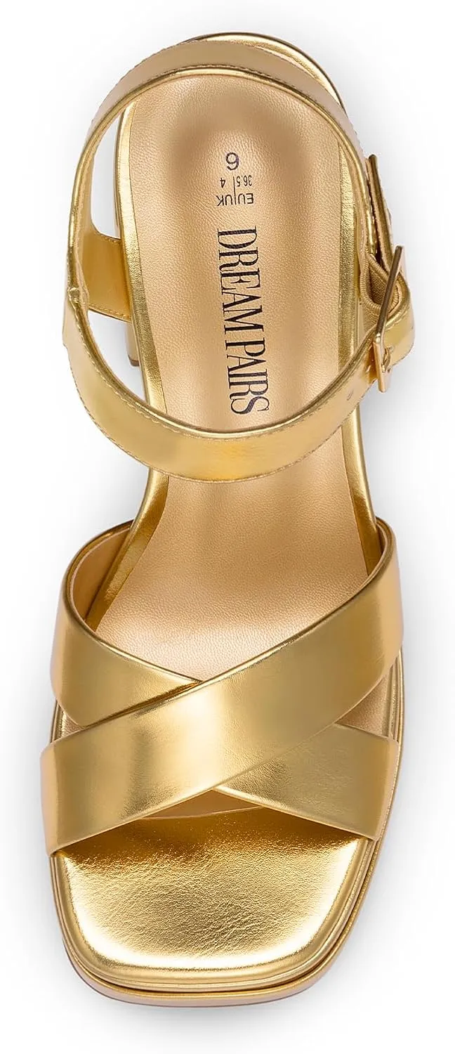 DREAM PAIRS Women's Platform Chunky Heels Square Open Toe Ankle Strap High Heeled Sandals Y2K Shoes for Party Brunch