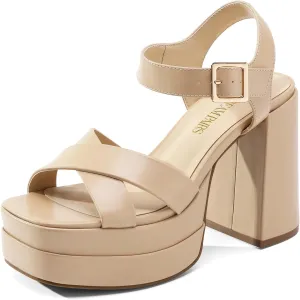 DREAM PAIRS Women's Platform Chunky Heels Square Open Toe Ankle Strap High Heeled Sandals Y2K Shoes for Party Brunch