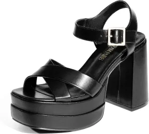 DREAM PAIRS Women's Platform Chunky Heels Square Open Toe Ankle Strap High Heeled Sandals Y2K Shoes for Party Brunch