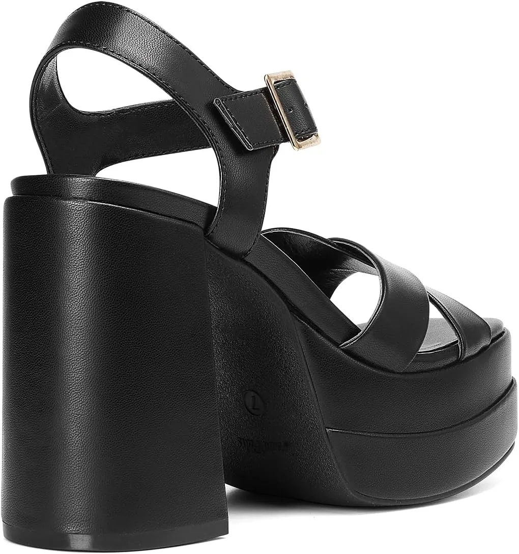 DREAM PAIRS Women's Platform Chunky Heels Square Open Toe Ankle Strap High Heeled Sandals Y2K Shoes for Party Brunch