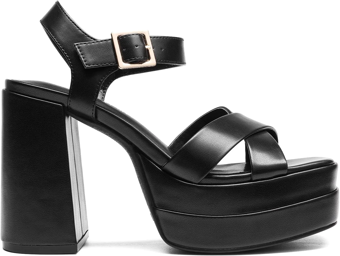 DREAM PAIRS Women's Platform Chunky Heels Square Open Toe Ankle Strap High Heeled Sandals Y2K Shoes for Party Brunch