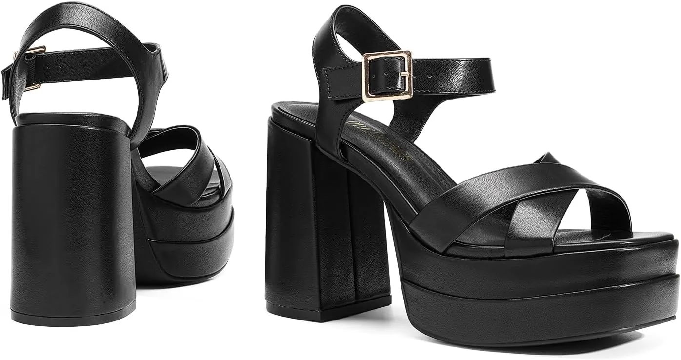 DREAM PAIRS Women's Platform Chunky Heels Square Open Toe Ankle Strap High Heeled Sandals Y2K Shoes for Party Brunch