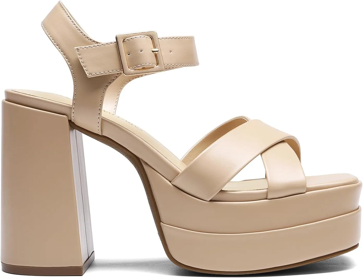 DREAM PAIRS Women's Platform Chunky Heels Square Open Toe Ankle Strap High Heeled Sandals Y2K Shoes for Party Brunch