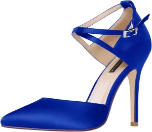 ERIJUNOR Women High Heel Ankle Strap Satin Dress Pumps Evening Prom Wedding Shoes