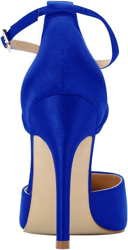ERIJUNOR Women High Heel Ankle Strap Satin Dress Pumps Evening Prom Wedding Shoes