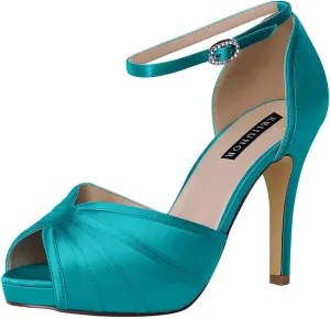 ERIJUNOR Women's High Heel Sandals Lace Satin Ankle Strap Evening Party Prom Wedding Shoes