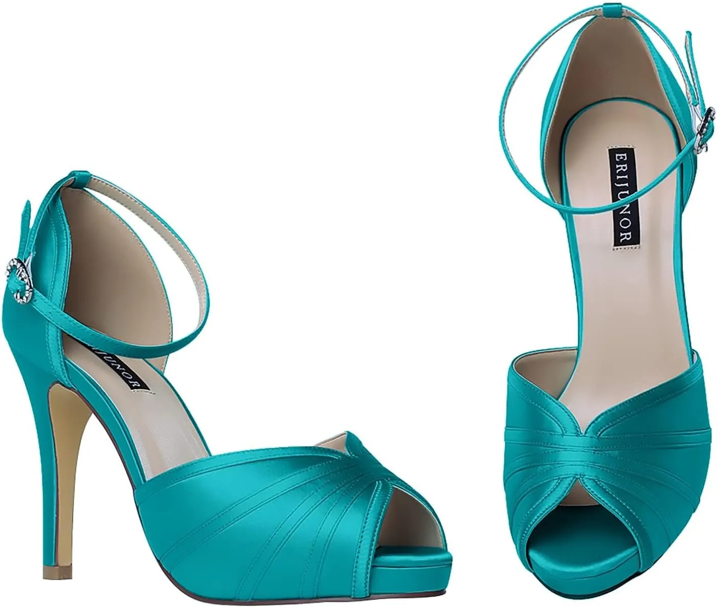 ERIJUNOR Women's High Heel Sandals Lace Satin Ankle Strap Evening Party Prom Wedding Shoes