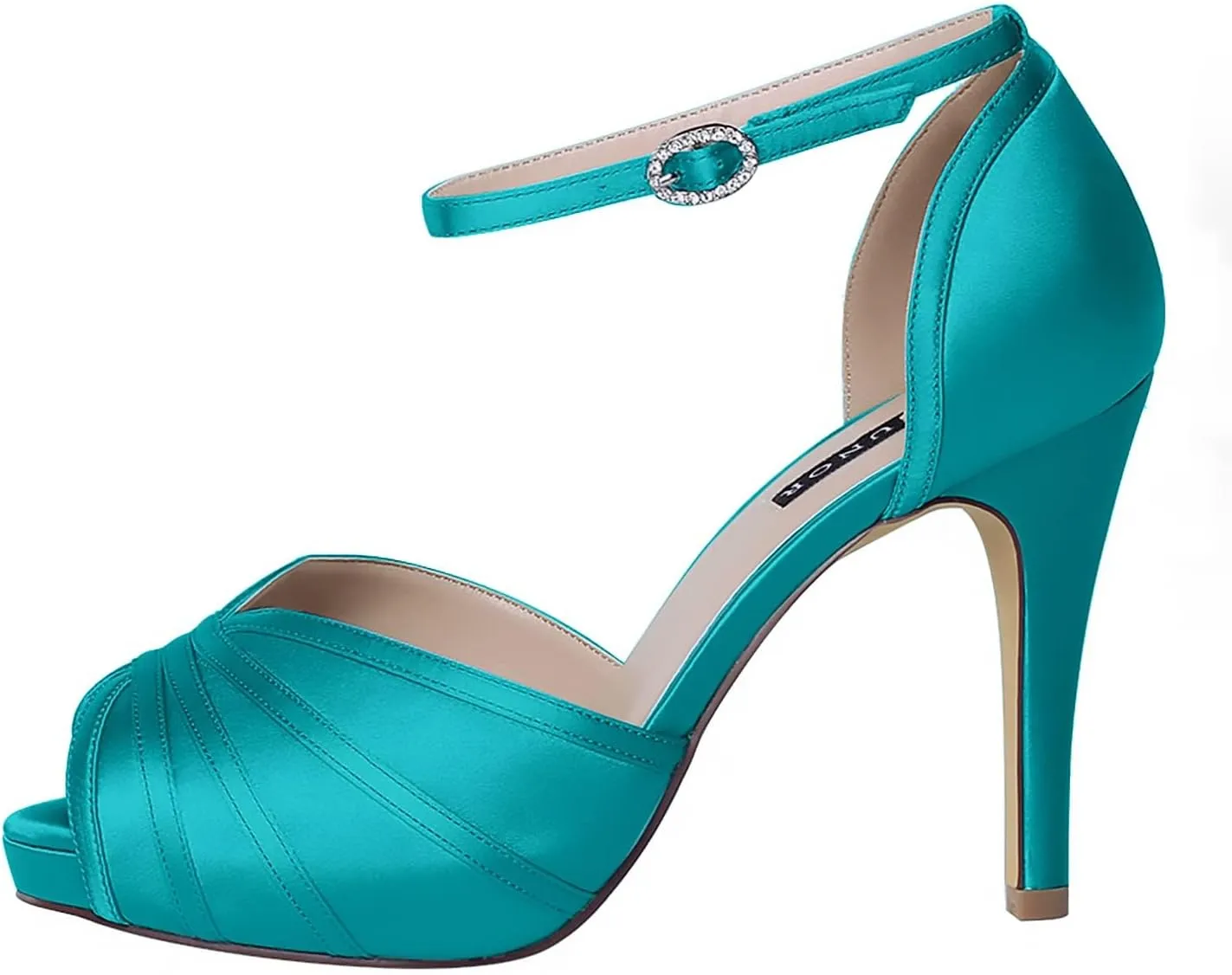 ERIJUNOR Women's High Heel Sandals Lace Satin Ankle Strap Evening Party Prom Wedding Shoes